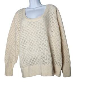 Old Navy Womens Sweater XL Beige Pointelle Knit Crewneck Recycled Wool Blend New